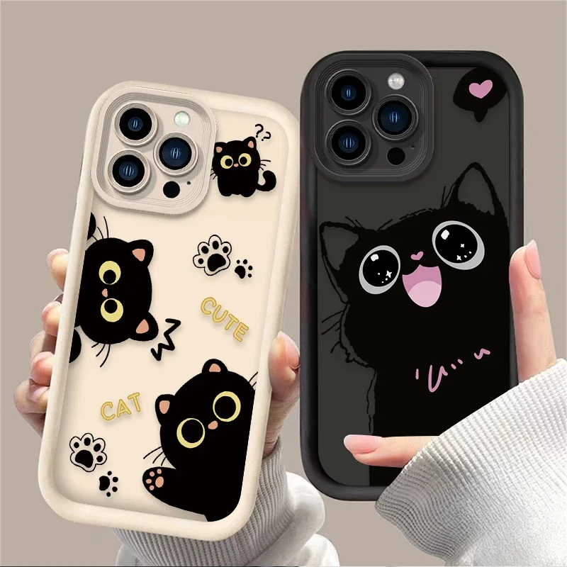 Lovely Black Cat love Heart Phone Case For vivo V40 V30 V30e V29e V29 V27 V27e V25 V20 V21 X100 X90 X80 X70 S1 Pro 4G 5G Cover