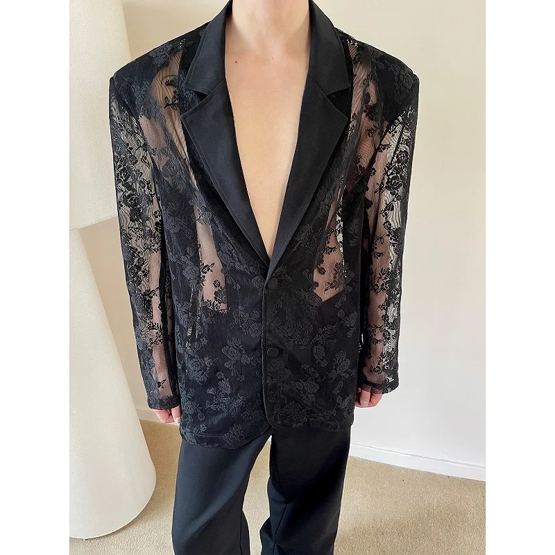 

Summer Faion ow Long Sve Embroidered Me Men's Suit Western Sle Casual Loose Fit Polyester Fabric Youthful Energy