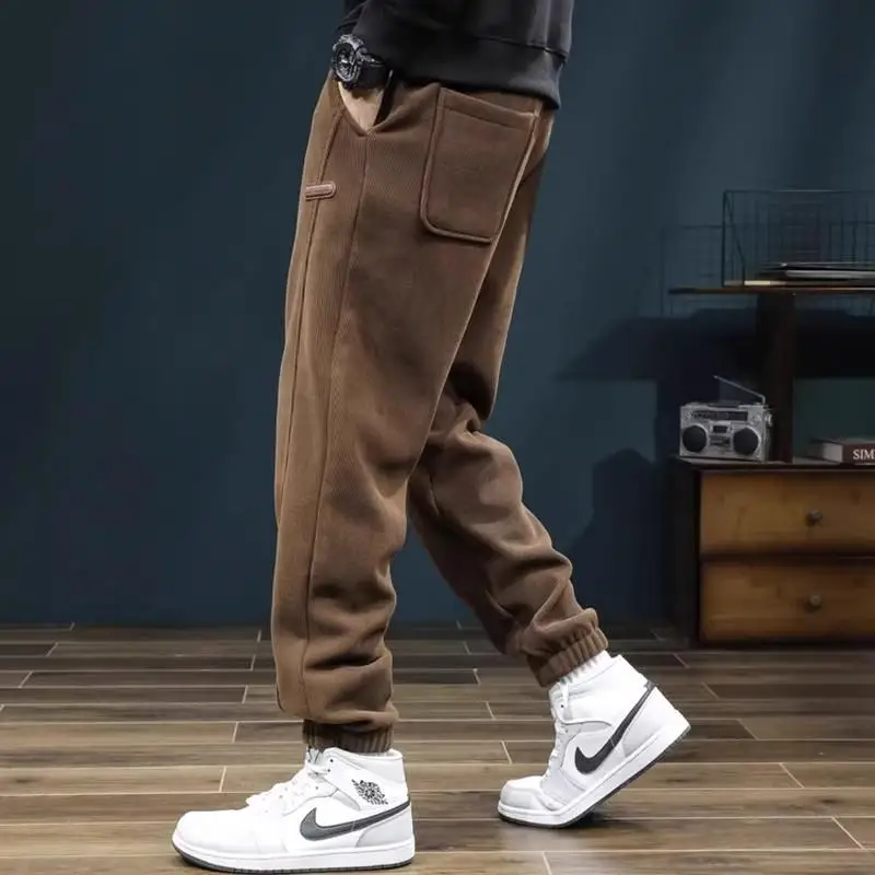 

Corduroy Loose Casual Pants Men's Autumn Winter Fce Lined Warm Retro Sports Wear Resistant Cuffed Trousers Youth Sle