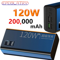 120W Power Bank for Xiaomi Super Fast Charging 200000mAh Ultralarge Capacity for External Battery for Cell Phones Laptops