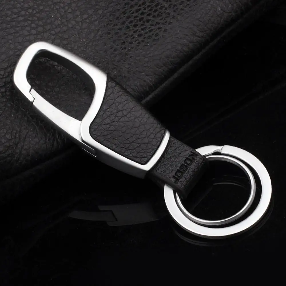 Double Ring Car Key Chain One Click Open Leather Key Holder Rings Buckle Simple Anti-Lost Waist Hanging Keychain