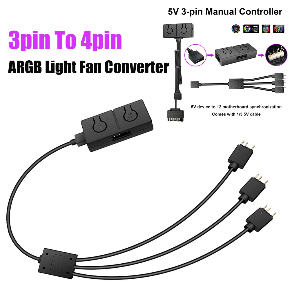 

5V/3pin ADD-RGB To 12V/4PIN Transfer HUB Adapter with 3-Way Splitter 5V ARGB To 12V RGB Converter Sync with Motherboard