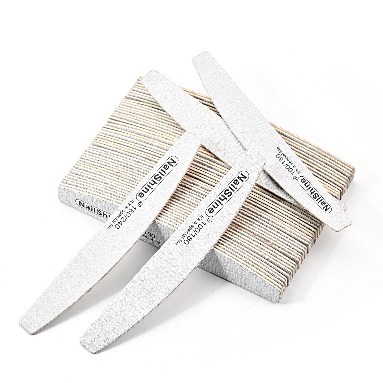 

50 pcs Strong Thick zebra Wood Nail Files 180/240 100/180 Lima Buffer Manicure halfmoon shape Wood Sanding Nails Files