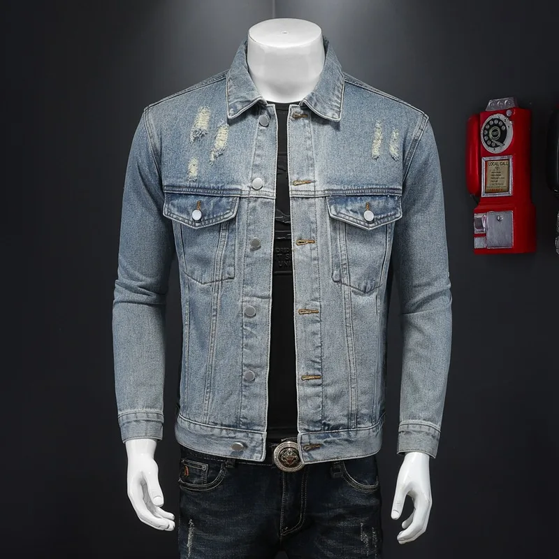 

New fashionable men's clothing, high-end fabric, simple and luxurious Korean style long sleeved denim jacket, men's jacket