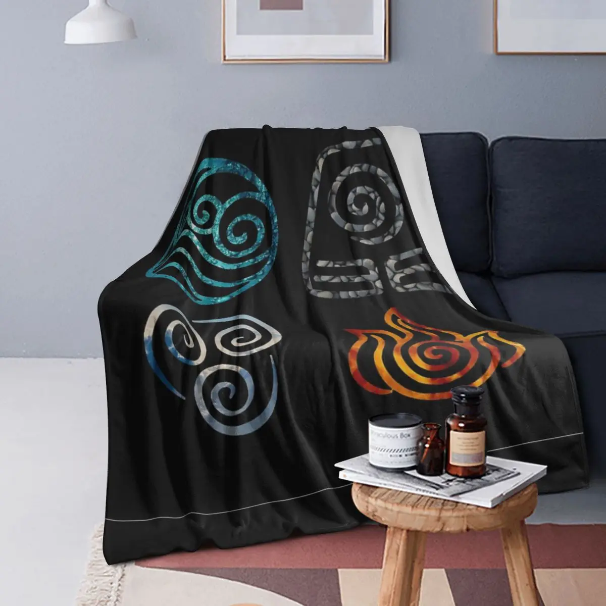

Avatar The Last Airbender Element Symbols Blanket Soft Flannel Throw Blanket Plush for Bed Living room Picnic Travel Home Sofa