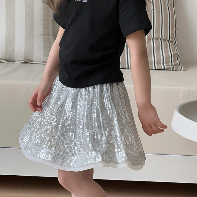 Girls skirts sequins 2024 Summer anti-exposure trendy mermaid sequin Korean style Princess