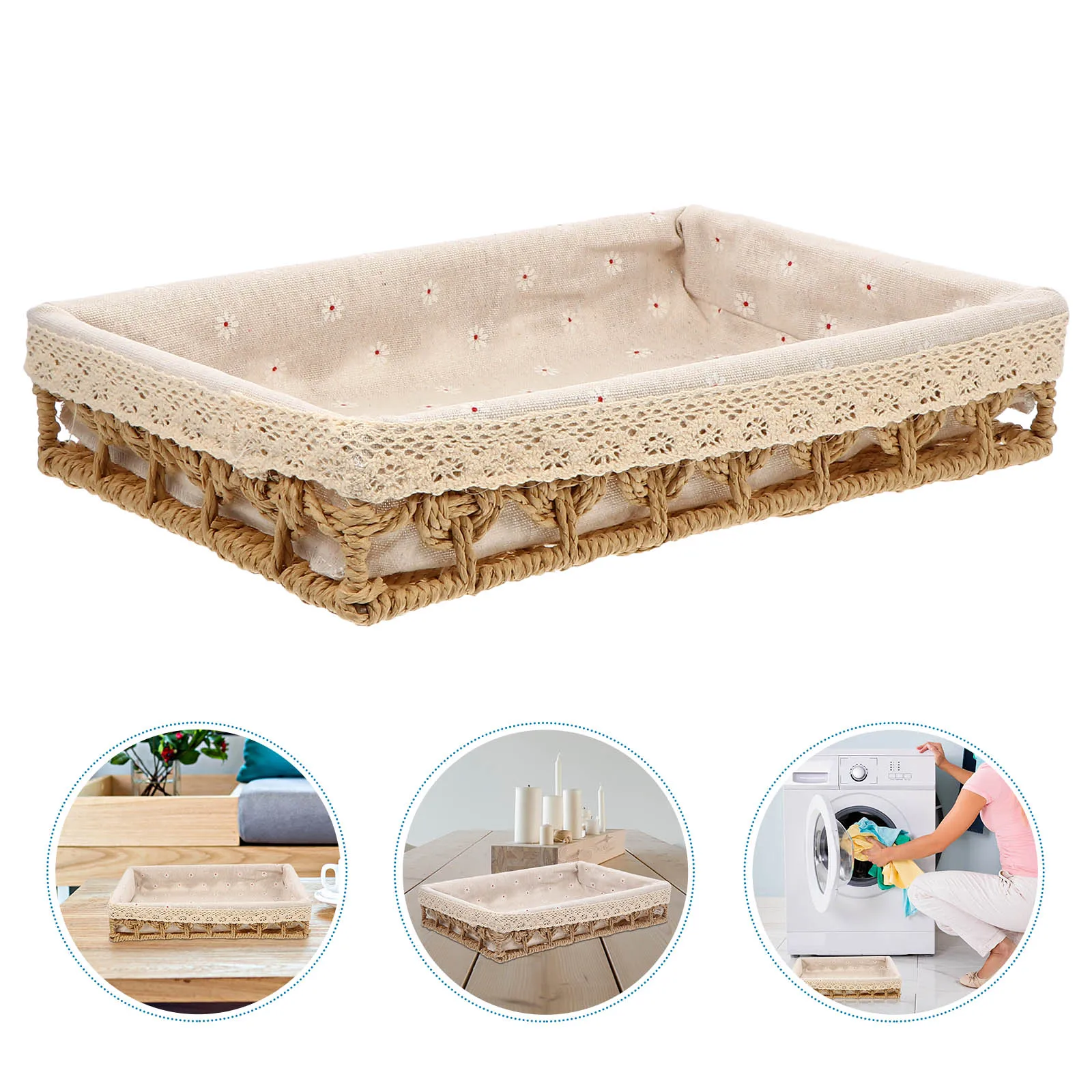 

Woven Storage Baskets Paper Rope Iron Material Home Office Bedroom Living Room ganizer Compact Size Multifunctional Practical