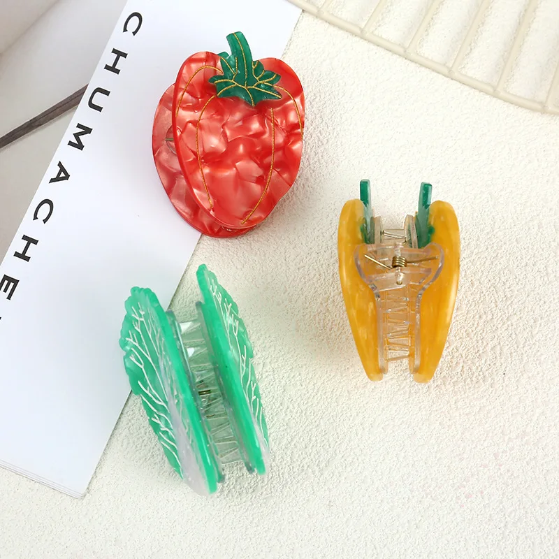 Cute Vegetable Series Hair Claws Cartoon Acetate Hair Claw Clips Creative Broccoli Tomato Shark Clip for Girls Hair Accessories