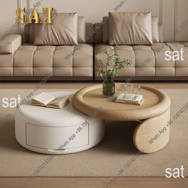 Vv J Stock Available Living Room Furniture Solide Wood Round Tea Table Combination Wabi Sabi Birch Coffee Table Set For Home X