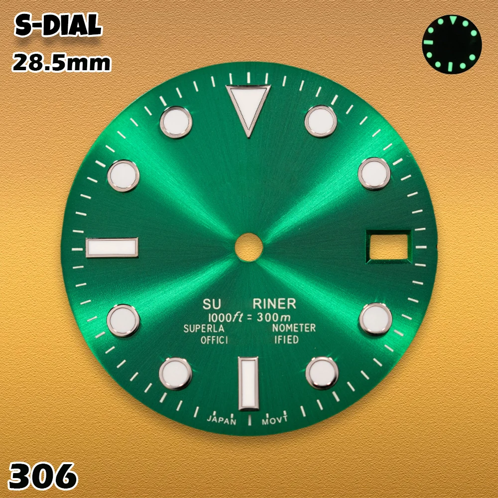 SEI S Logo 28.5mm SUB Gradient Dial NH35/NH36/4R/7S Movements Green Luminous Watches for men Watch Modification Accessories