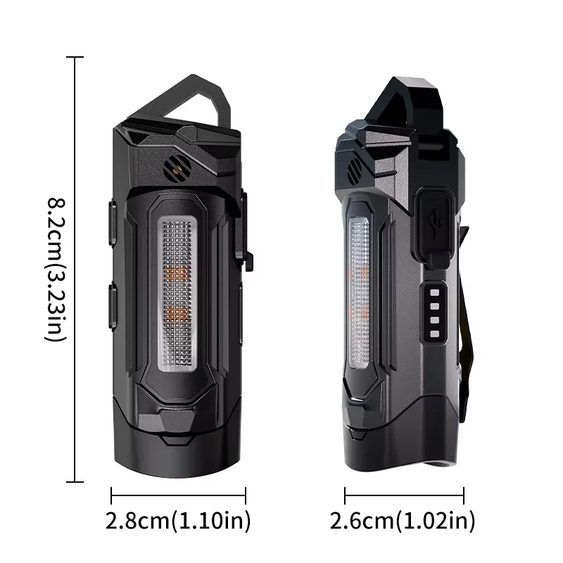 Tactical Work Maintenance Light with Magnet Clip Alarm &5 Modes  USB Rechargeable Pocket Light for Wilderness Camping Emergency