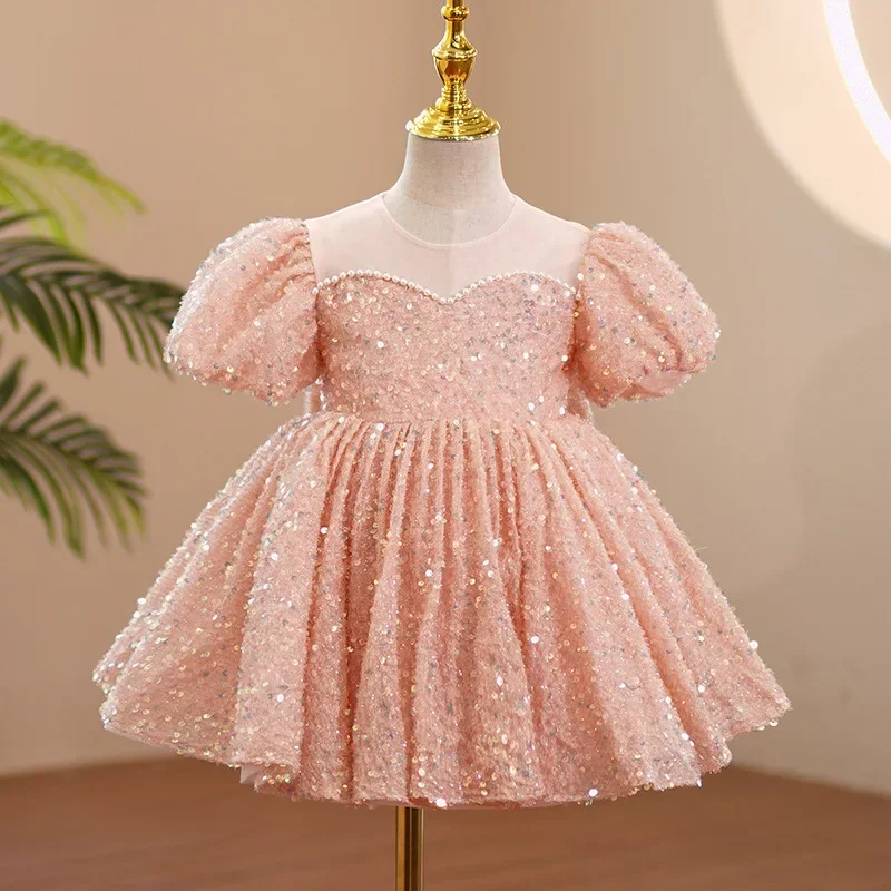 Kids Luxury Party Dresses for Girls Prom Dress Birthday Ball Gown Children Evening Formal Sequin Clothes 3y To 14 Years