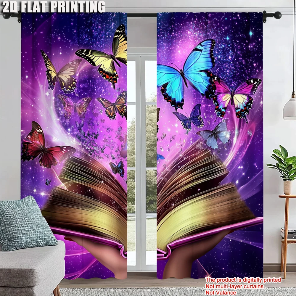 

2Pcs Vibrant Butterfly Window Curtains Rod Pocket Curtain Design For Easy Installation Window Drapes For Bedrooms Kitchens