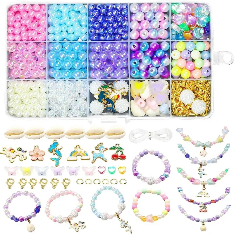 

DIY Children's Beads Fantasy Mermaid Unicorn Pendant Necklace Pearl Charms for Jewelry Making