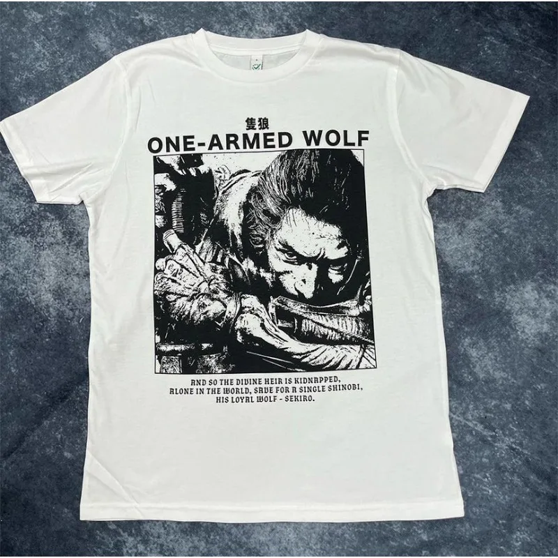 Camiseta Sekiro One-Armed Wolf para hombre, camiseta holgada de manga corta con gráfico japonés Shinobi para videojuegos, ropa de calle holgada de verano