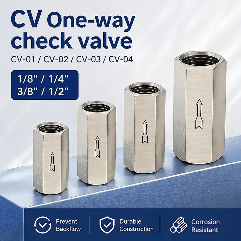 Stainless Steel Female Thread Check Valve CV 1/8 1/4 3/8 1/2 BSP One Way Inline Non Return Pneumatic Valve for Air Water Oil