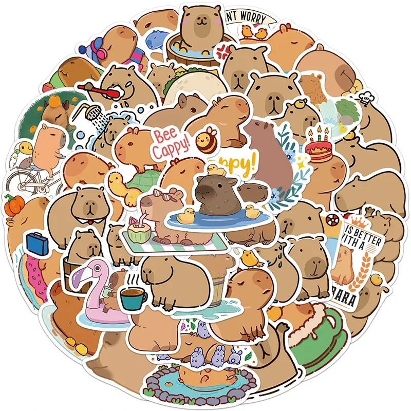 10/30/50PCS Cute Cartoon Capybara PVC Graffiti Sticker Sticky Aesthetic Decorative Scrapbook DIY Child Phone Stationery Supply