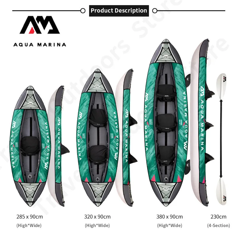 AQUA MARINA LAXO 1-3 Persons Kayak Family Drift Water Sports Canoeing Inflatable Boat PVC With Paddle 285x90cm/380x90cm