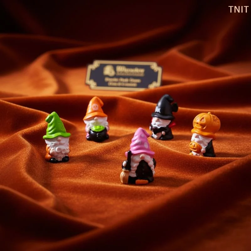 [J] 5pcs Cute Mini Halloween Gnome Resin Figurine Craft Ornament Desktop Home Indoor Party Festival Photo Decor Accessory