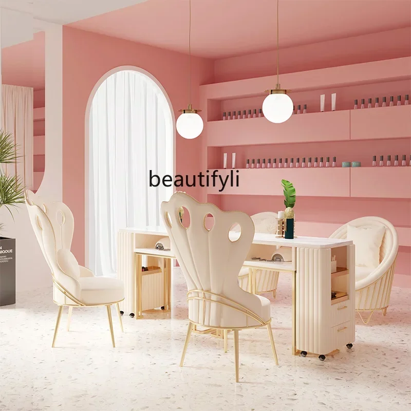 

smt14 ss newzq Nordic Light Luxury Peacock Chair Marble Manicure Table and Chair Set Combination Nail Table Single Double Manic