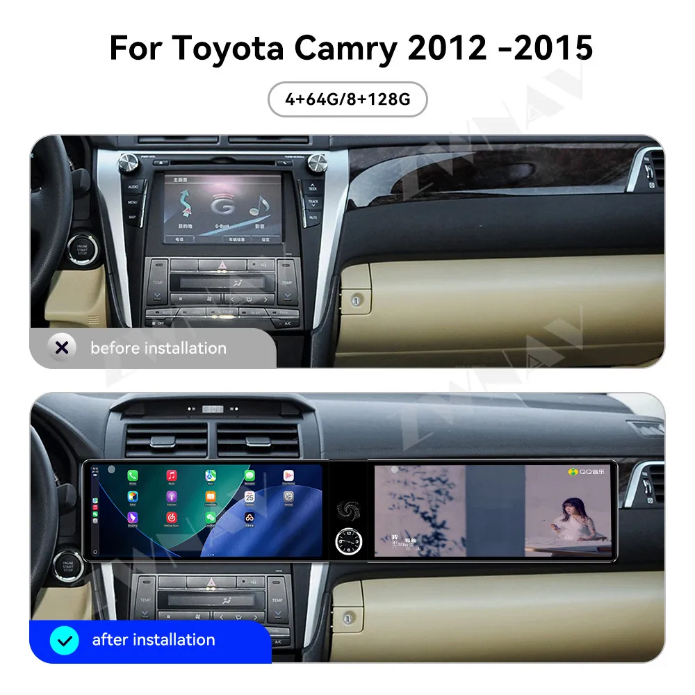 

Qualcomm 12.3-inch CarPlay Car Radio Android 13.0 For Toyota Camry 2012-2015 GPS Navigation Stereo Multimedia Player Head Unit
