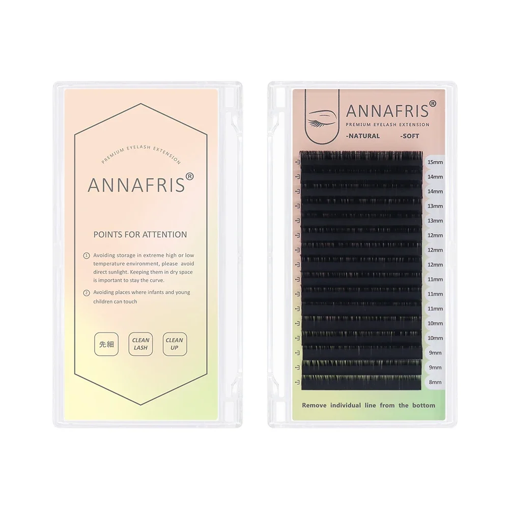 ANNAFRIS L/L+/LC/LD/LU(M) Curl Mink Eyelash Individual  Eyelash Extension L Shaped Matt Black Natural Soft False Lashes