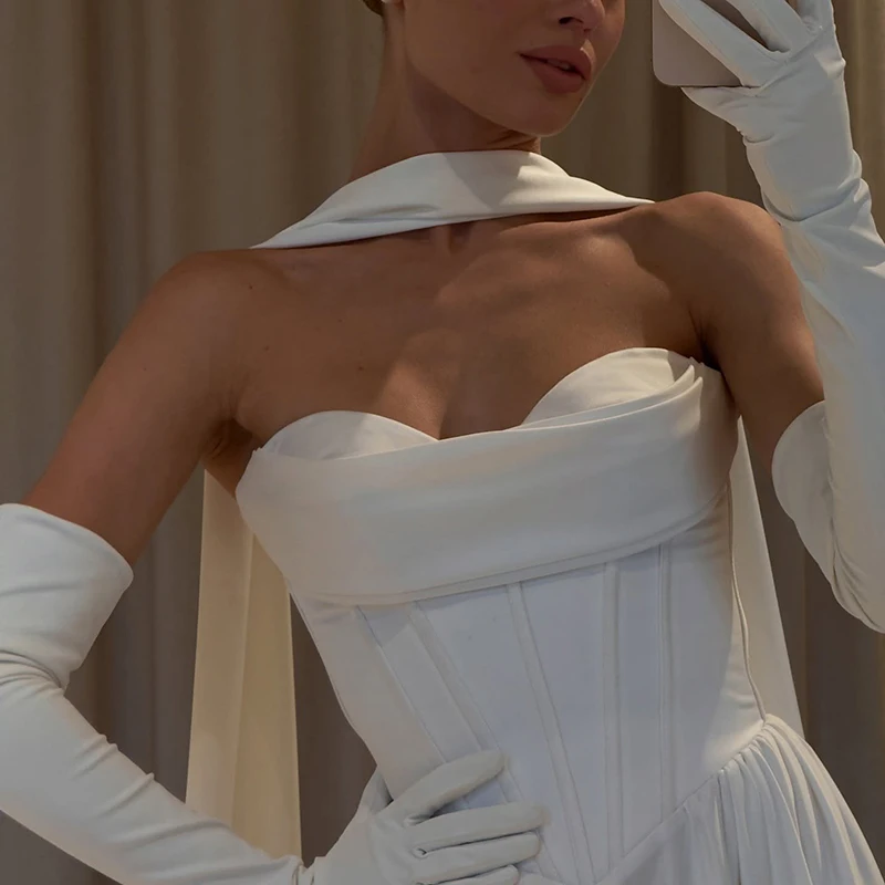 Eightree Women A-Line Wedding Dresses Sweetheart Sweep Train Satin Scarf Bridal Dress Princess Wedding Ball Prom Gown Customized