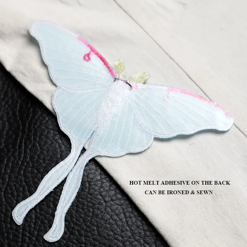 1 Piece 11.5*14cm Iron on Embroidery Organza Butterfly Stickers Blue Green White Yellow Purple Red Patch Back Adhesive