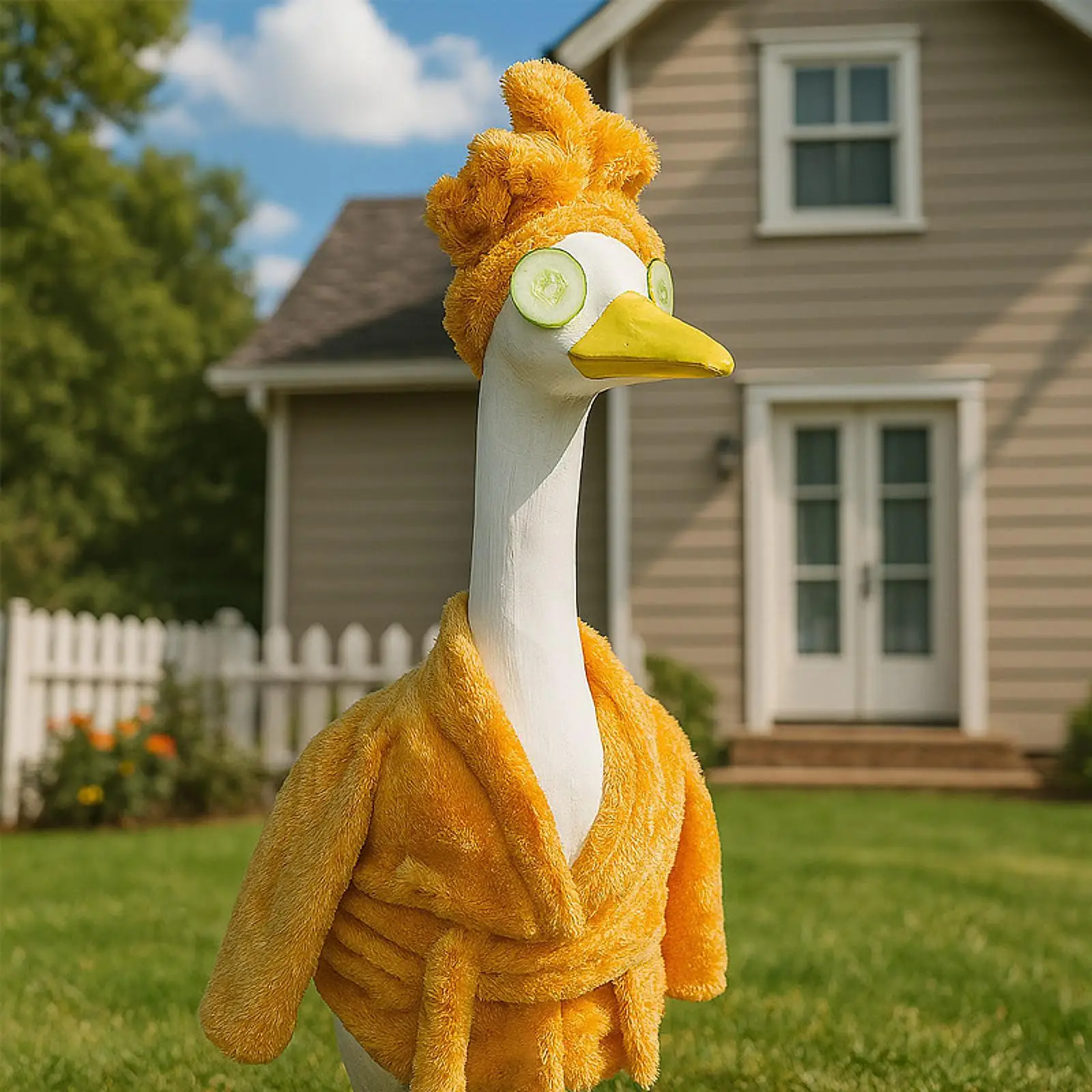 

Porch Goose Outfit Costume with Shower Cap Creative Decorative Goose Statue