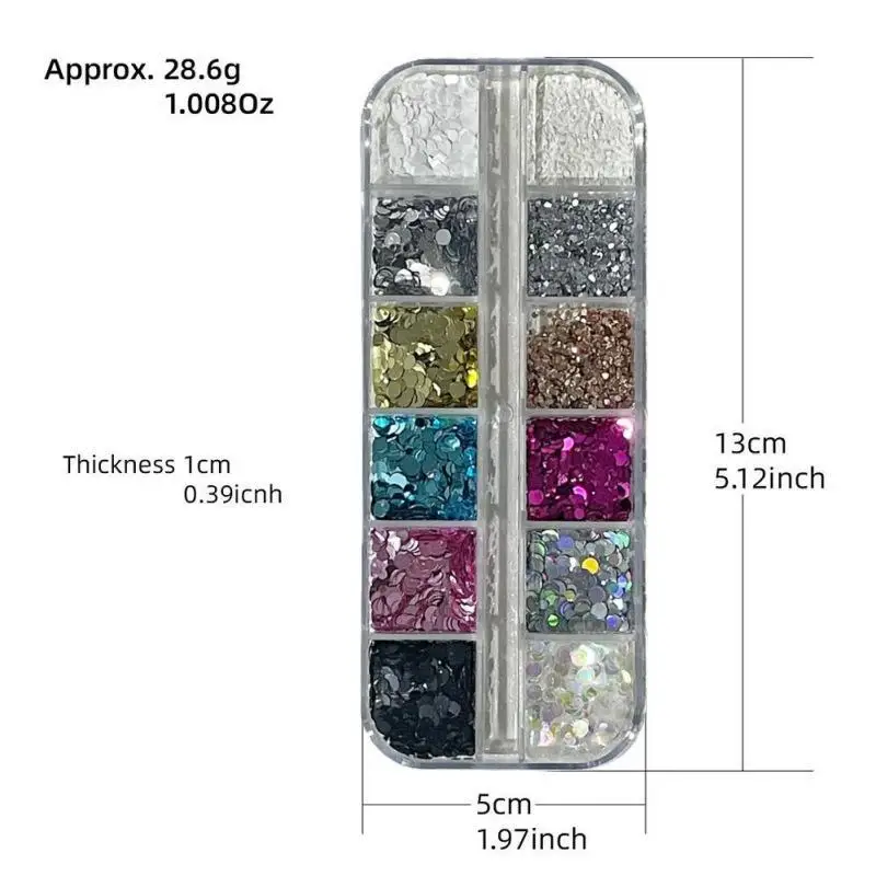 12 Fächer Runde Punkt-Blumen-Nagelkunst-Pailletten mit Glänzendem Glitzer in Verschiedenen Farben für DIY Nagelstudio Maniküre Dekoration – Detail 4