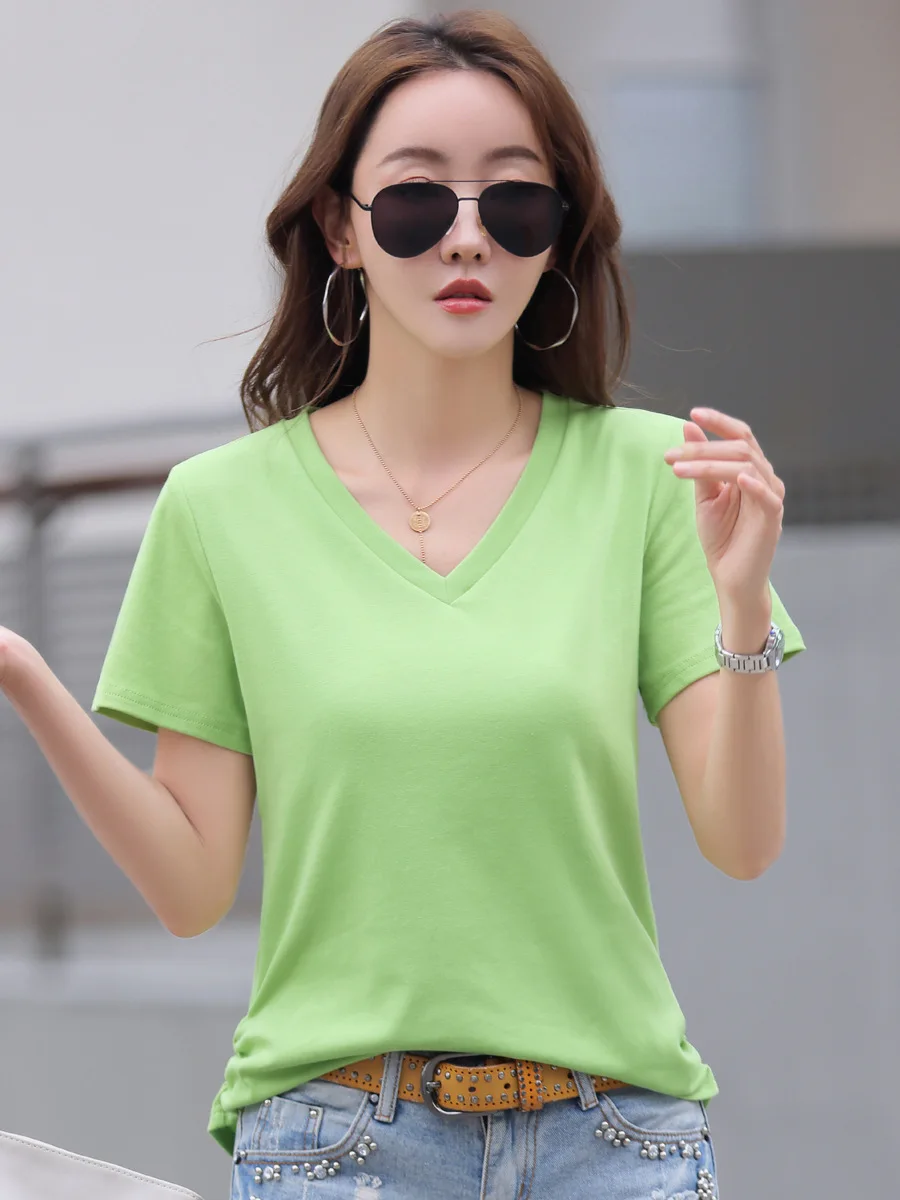 

Short Sleeve Tshirt Women Cotton T Shirt 2023 Summer Womens Clothing Turn-down Collar Top Mujer Casual Tee Shirt Femm Camisetas