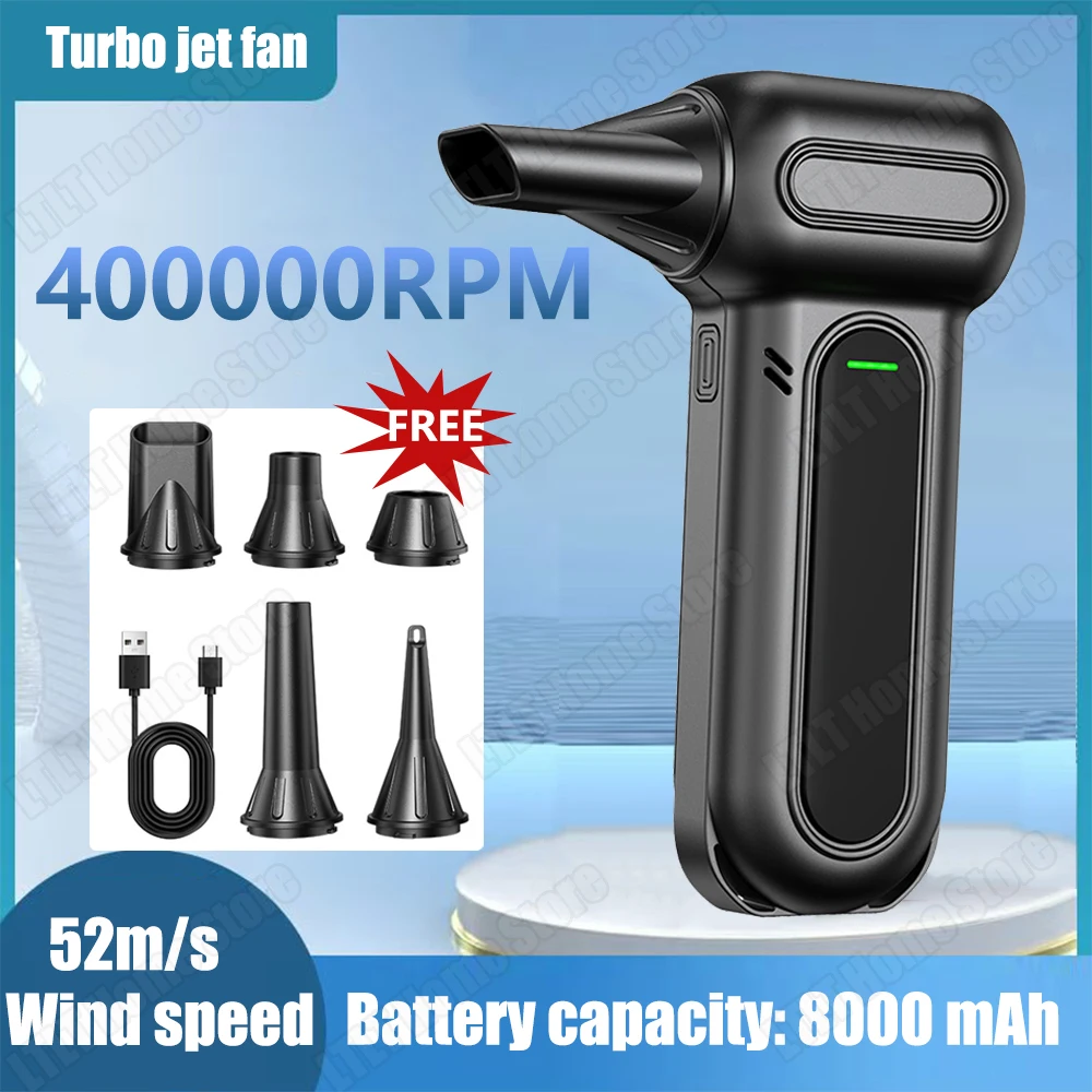

Turbo Violent Fan Speed Adjustable Air Blower 400000RPM Portable Turbo Fan 52M/S LED Lights for Keyboard/Car/Motorcycle Cleaning