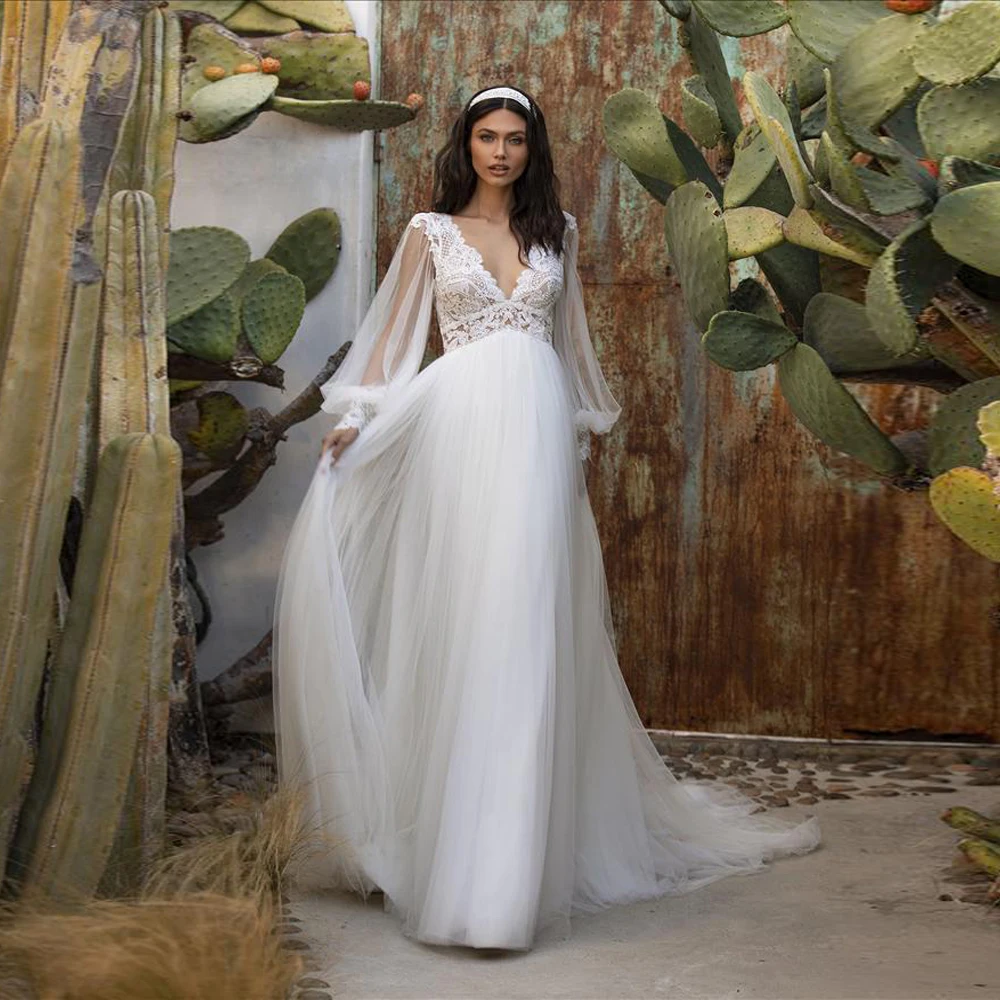 Sexy V-Neck A-Line Women Wedding Dresses Shining Glitter Appliques Wedding Gowns Princess Banquet Vestidos De Novias Customized