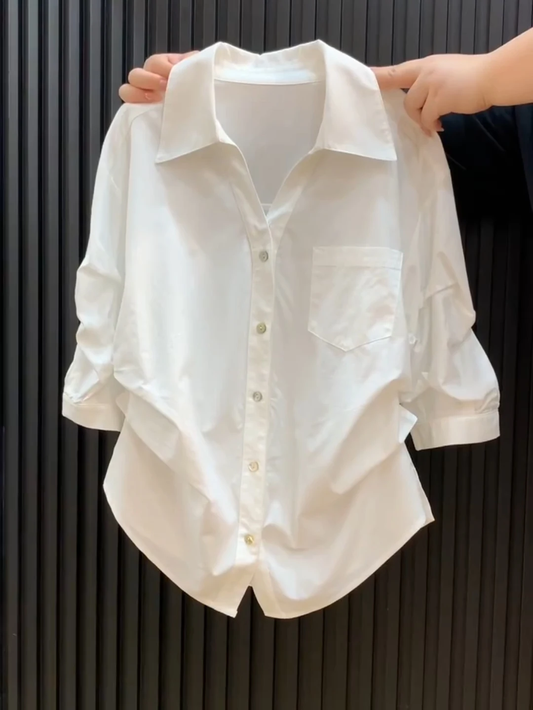 Chic White Casual Shirt Women's Summer New Style Bubble Sleeve Waist-Cinching Slimming Leisure Shirt Elegant Loose Fit