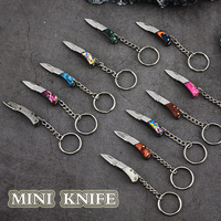 5cm Acrylic Mini Folding Knife Pendant Brass Wood Keychains Sharp Small Blade Portable Hanging Outdoor Camping Unboxing Knife