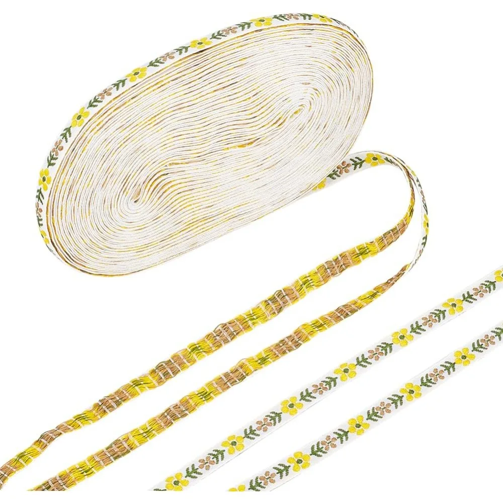 

Polyester Jacquard Flower Ribbon Garment Accessories Yellow 3/8 inch(10.5mm)