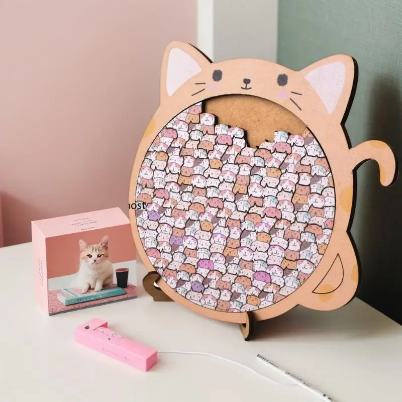 즐거운 고양이 모양의 나무 퍼즐 장난감; 매력적인 교육용 게임; 멋진 크리스마스 선물