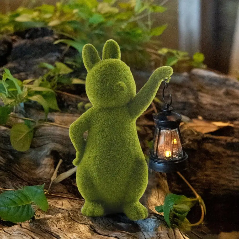 Energy-saving Solar Rabbit Garden Statue Whimsical Garden Art Resin Bunny Garden Statue with Solar Lantern for Outdoor Decor