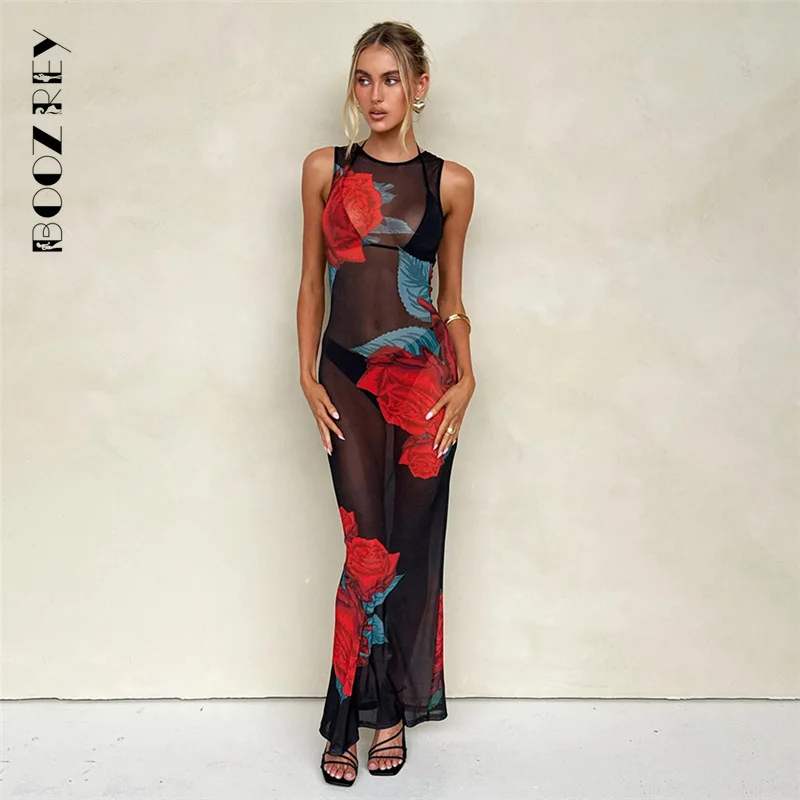 BoozRey Woman Tie Dye Print Woman Summer Swing Collar Halter Bandage Sheer Stretch Coquette Party Sexy Vestidos Clubwear