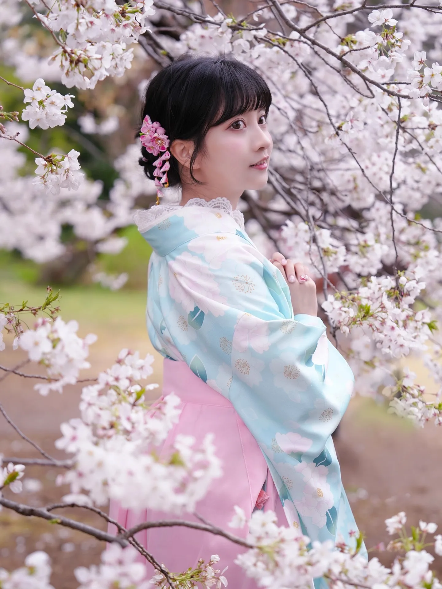 Japanese Kimono Dress Women's Pink Color Sweet Gradient Set Graduation Ceremony Traditional Costume Formal Wear