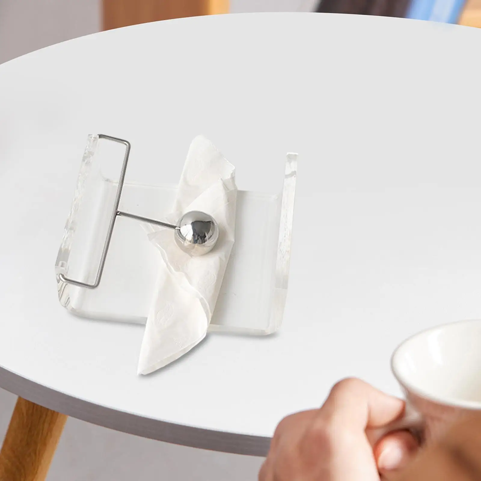 

Acrylic Napkin Holder Trnsparent Desktop Napkin Stand with Weighted Arm for Bar Home Kitchen Countertop Dining Table Bathroom