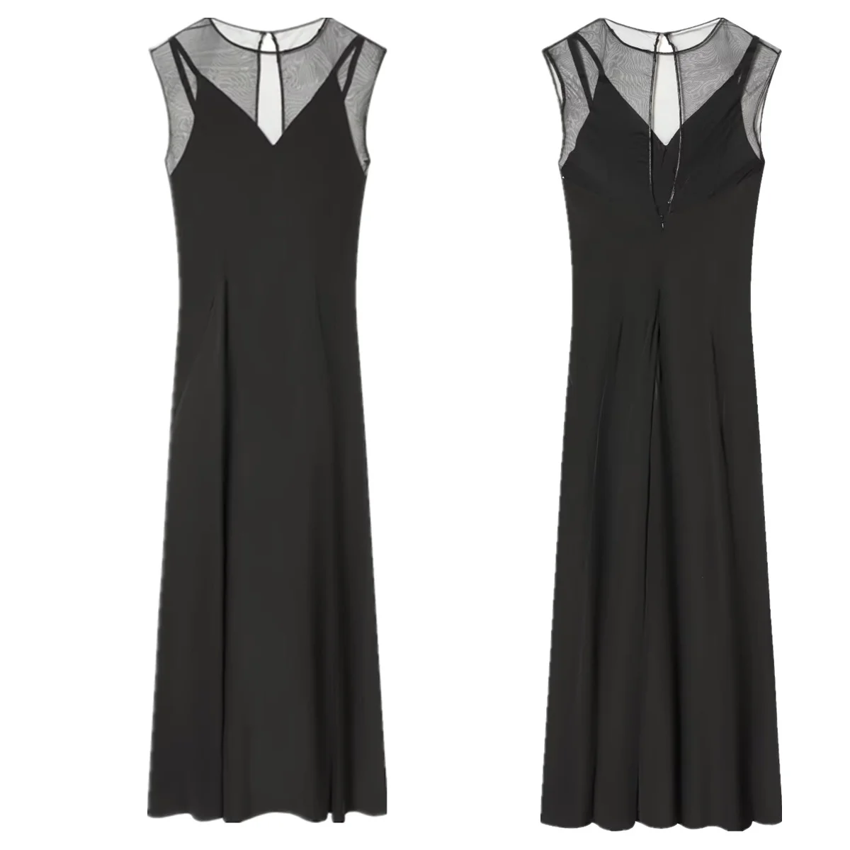 

Maxdutti 2026 French Minimalism Dress Black Color Mesh Perspective Elegant Party Dresses Vestidos Womens Dresses Long Dress