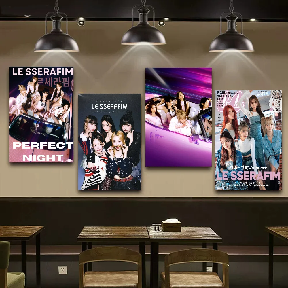 Kpop LE-SSERAFIM Girl Classic Anime Poster Waterproof Paper Sticker Coffee House Bar Room Wall Decor