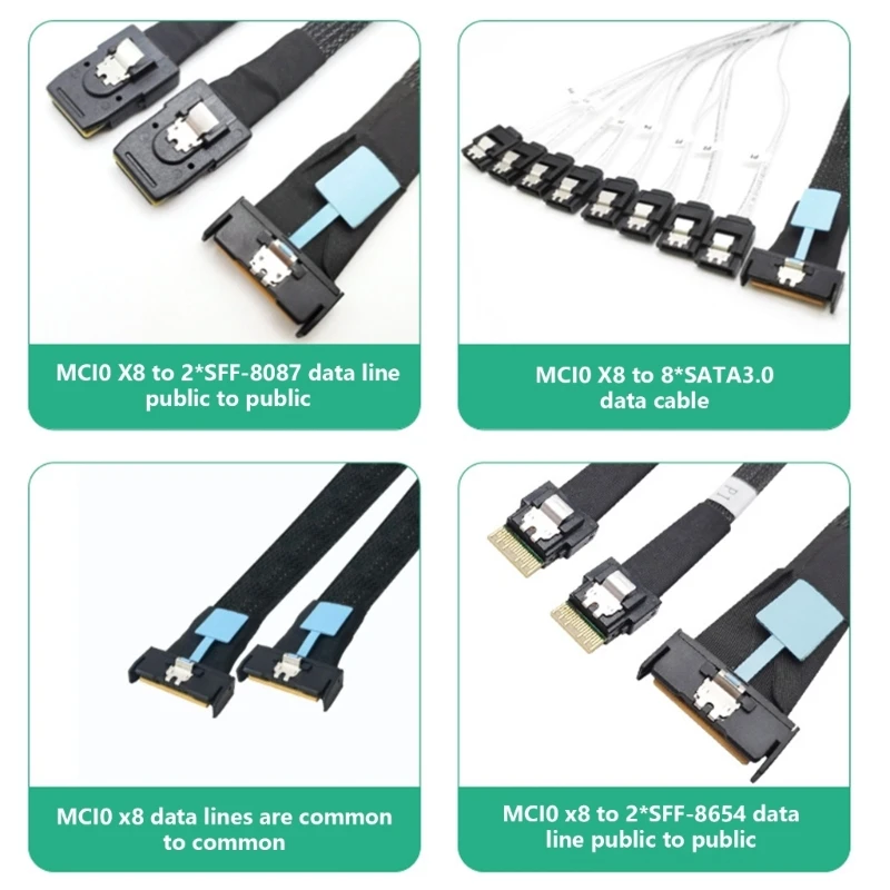 High Speed MCIO 8i 74P Male To 2xSFF 8087 Male Extension Cable Adapter