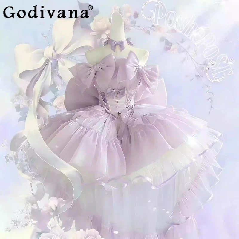 

Birthday Sweet Lolita Purple Dress Girls Women Elegant Tube Top Mini Dress Spring Summer New Princess Party Dress Ball Gown