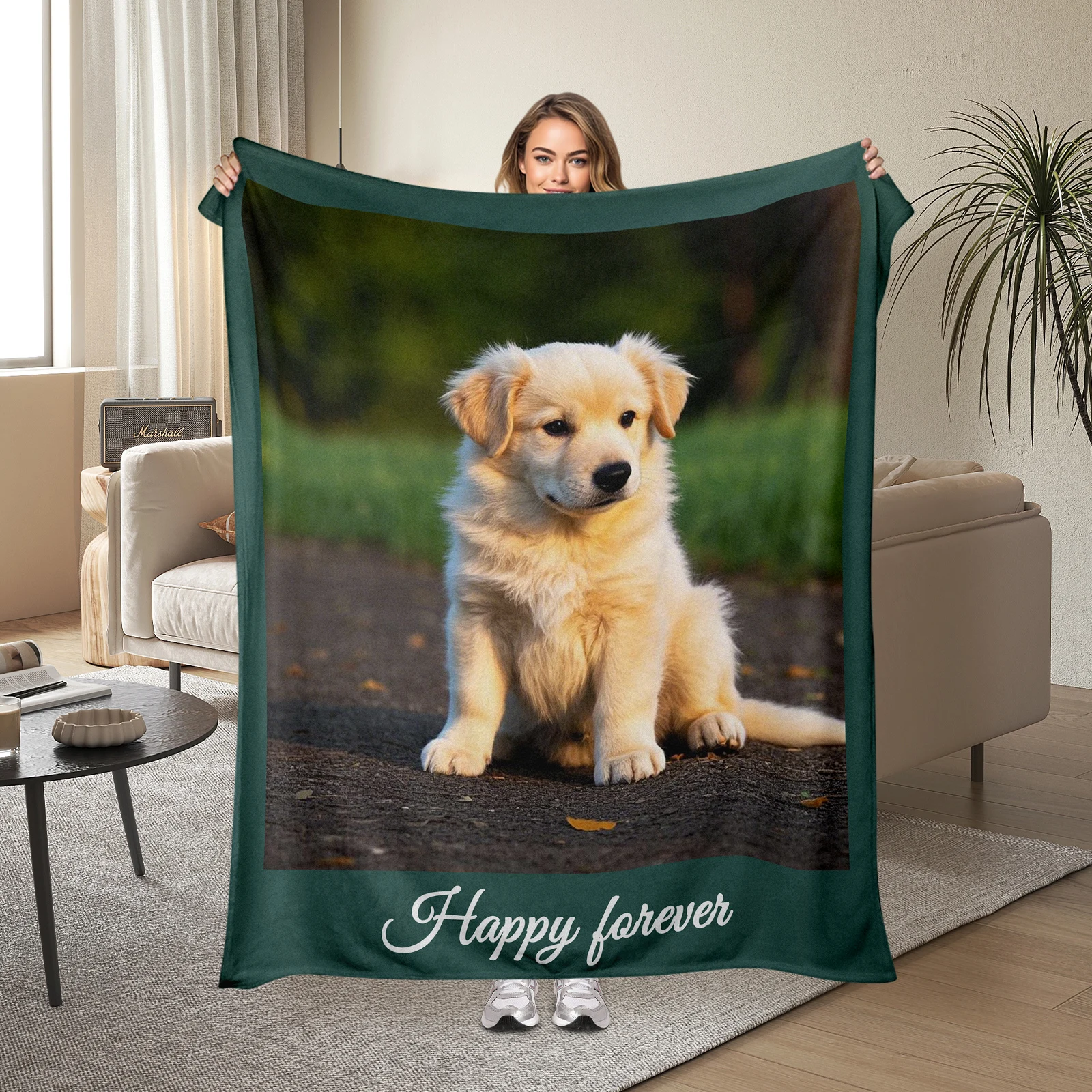 

Custom Pet Lover'S Flannel Blanket With Charming Dog Imagery And One Personalized Picture For Family And Friends
