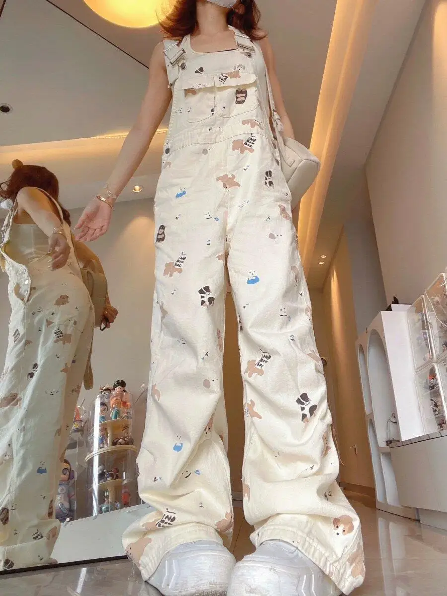 

Cute Slimming Straight Leg Denim Overalls Women's Spring Summer New Style Natural Waist Buckle Fastening Medium Weight Jeans