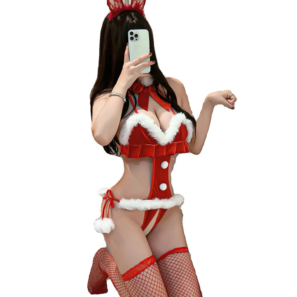 

Sexy Three-Point Maid Dress L422 Christmas Theme Open File Uniform Hot Passion Female Underwear Temptation Costume for Adults