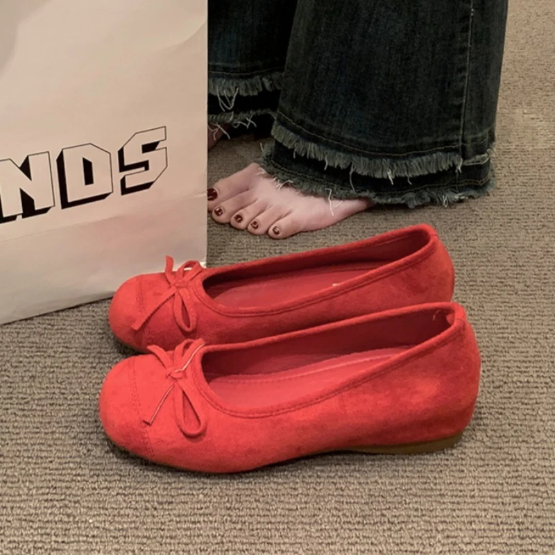 

Bow Women's Flats Shoes Shallow Fashion Loafers Shoes Suede Casual Woman Sandals Walking New Mary Jane Dress Mujer Zapatos