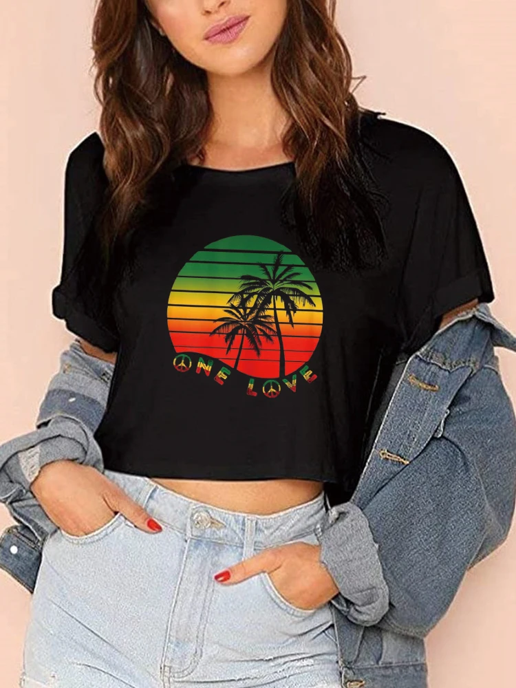 Rasta Reggae One Love Palms Reggaeton Rastafarian Tees Women Short T New Style Women's Short T shirt Tee Tops Fashion Clothing